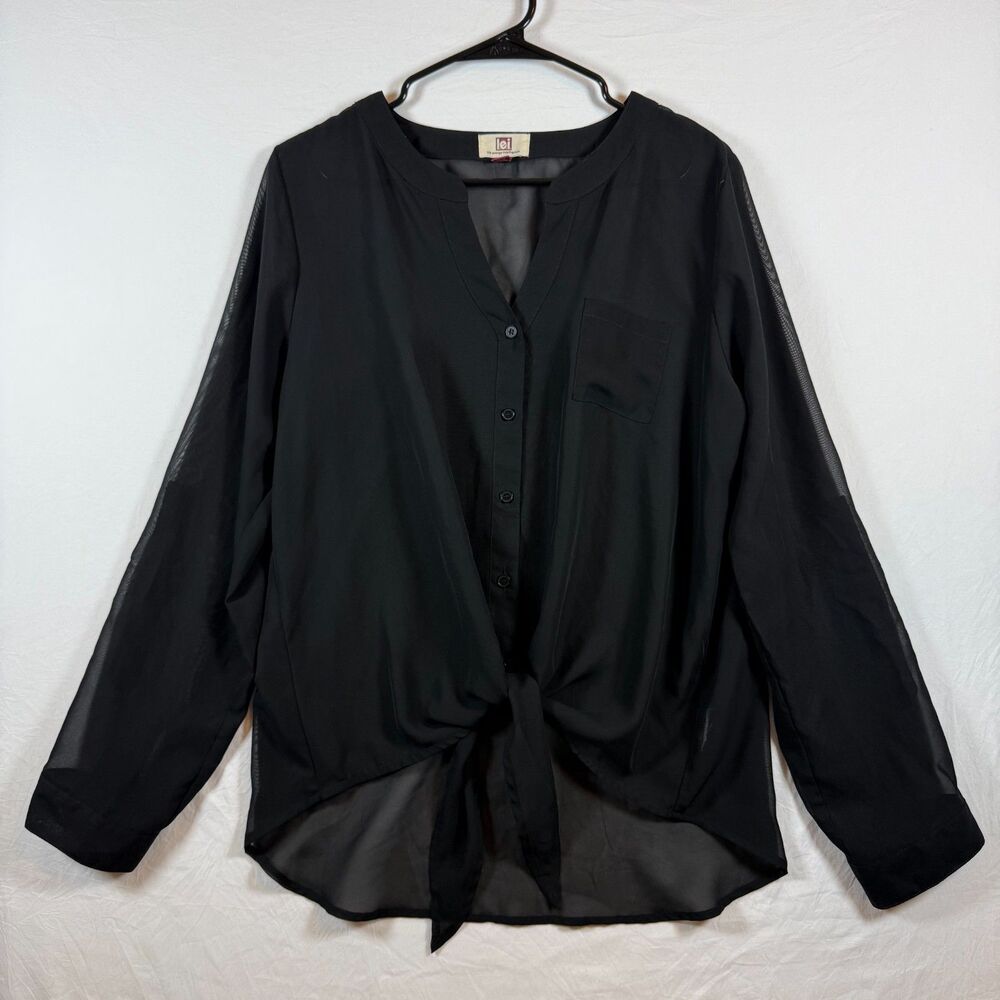 lei Sheer Tie Front Black Blouse Size XL